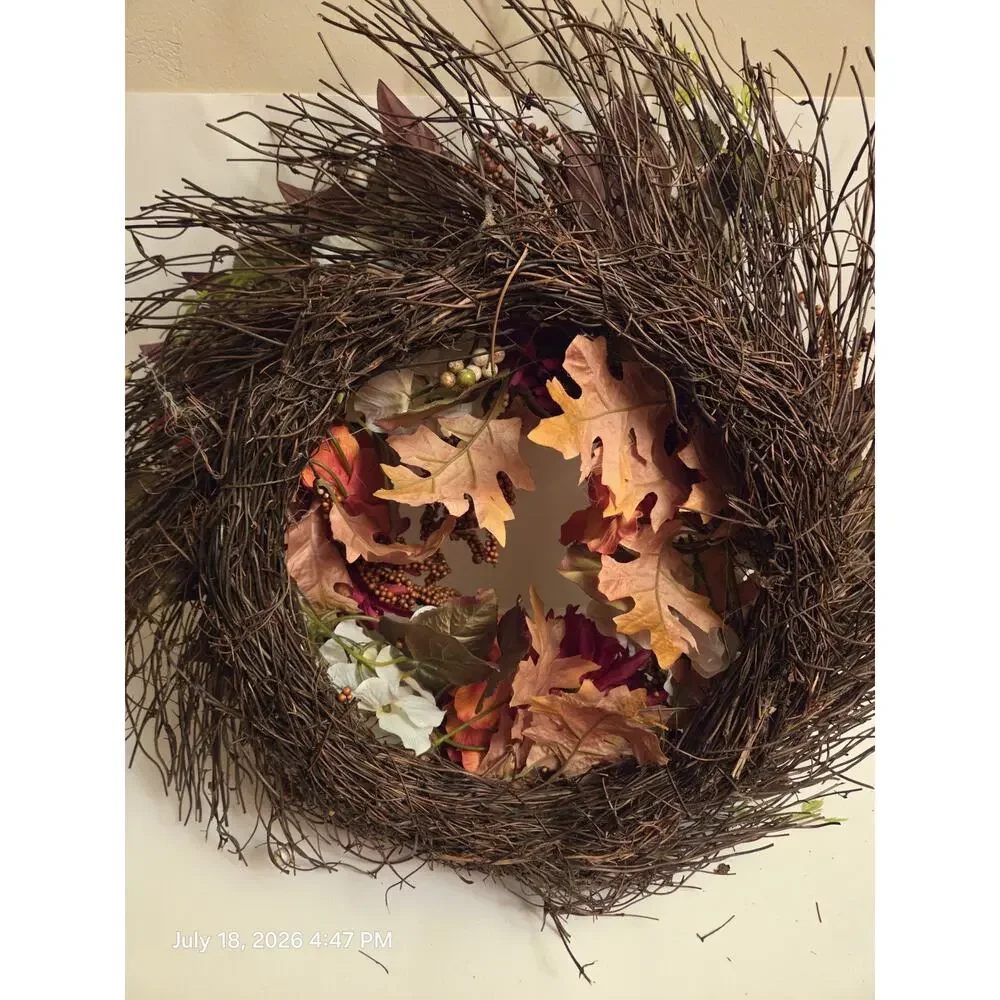 Fall Artificial Twig Wreath Door Decor w/ Hydrangea, Berries & Maple